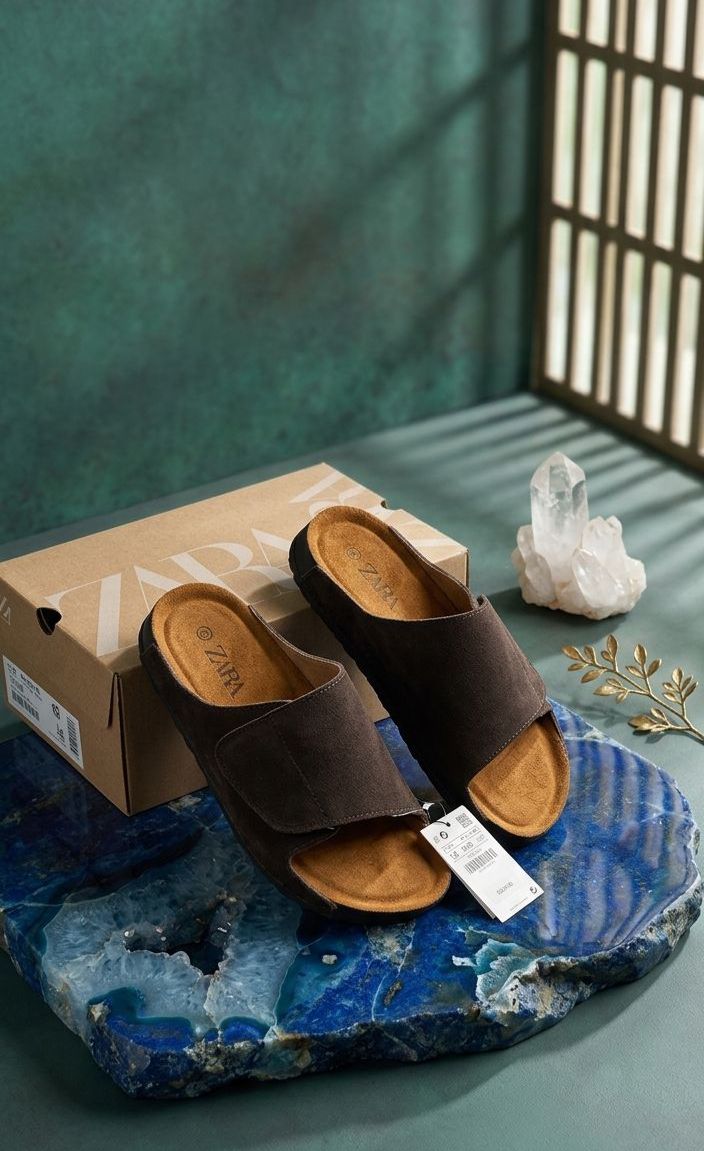 ZARA Men’s Leather Velcro Mules | Premium Comfort Slides