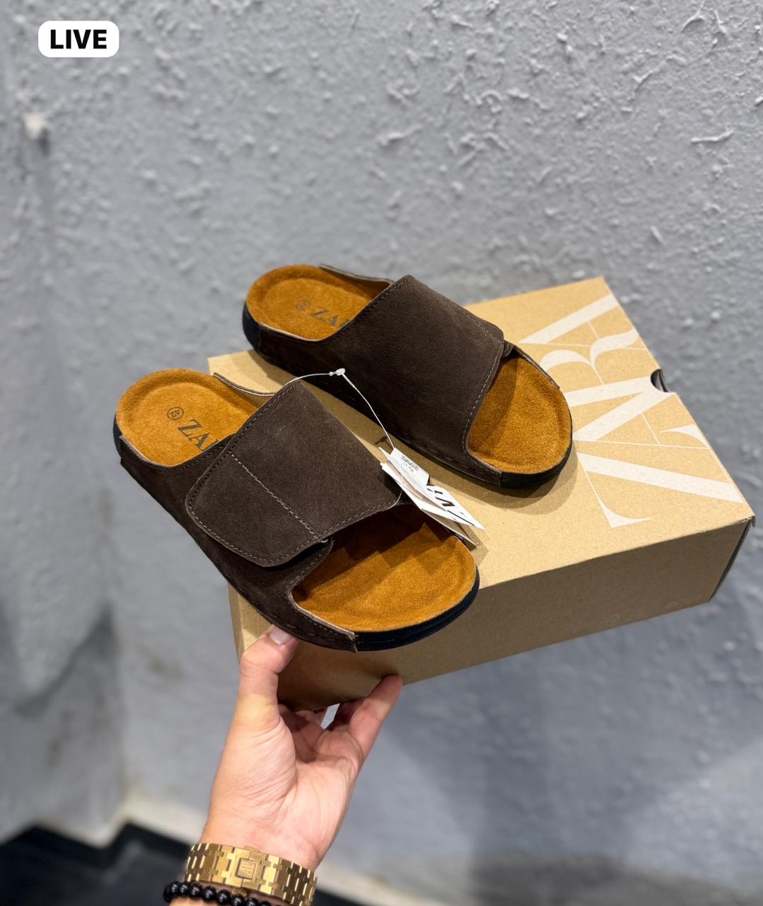 ZARA Men’s Leather Velcro Mules | Premium Comfort Slides